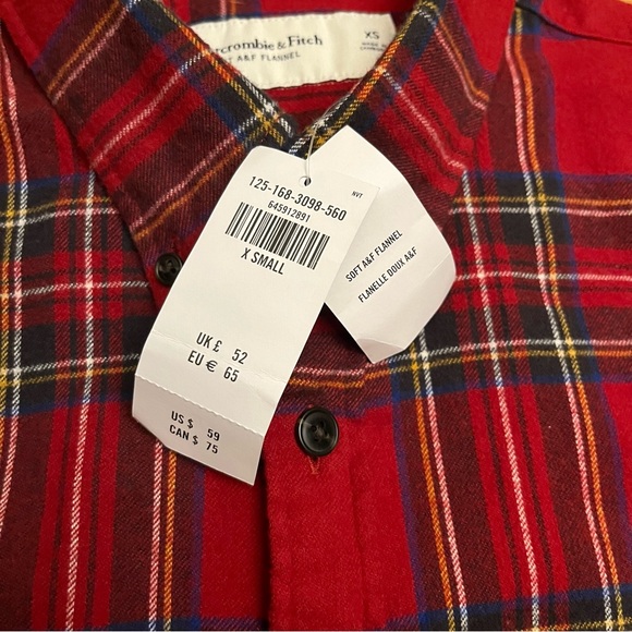 NWT Abercrombie & Fitch Soft AF Flannel Men's Red Blue White Button Down Size XS - Picture 3 of 8